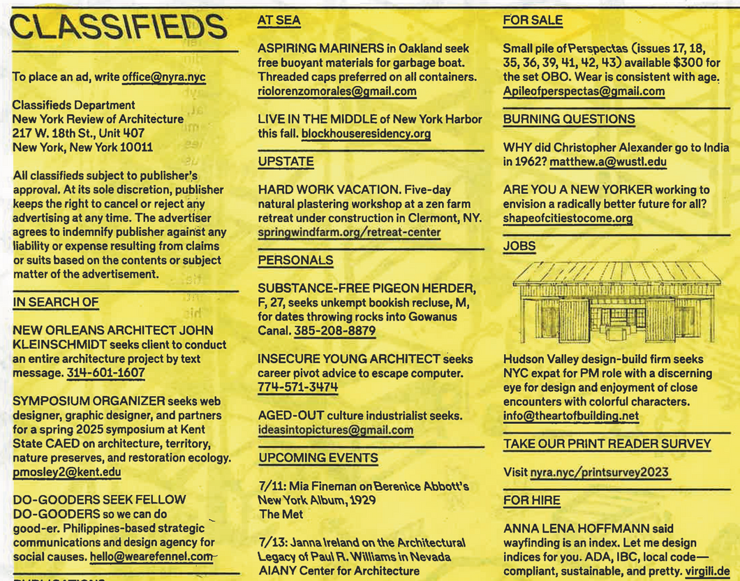 Classified Advertisement (Print) – New York Review of Architecture classified-advertisement-print-new-york-review-of-architecture